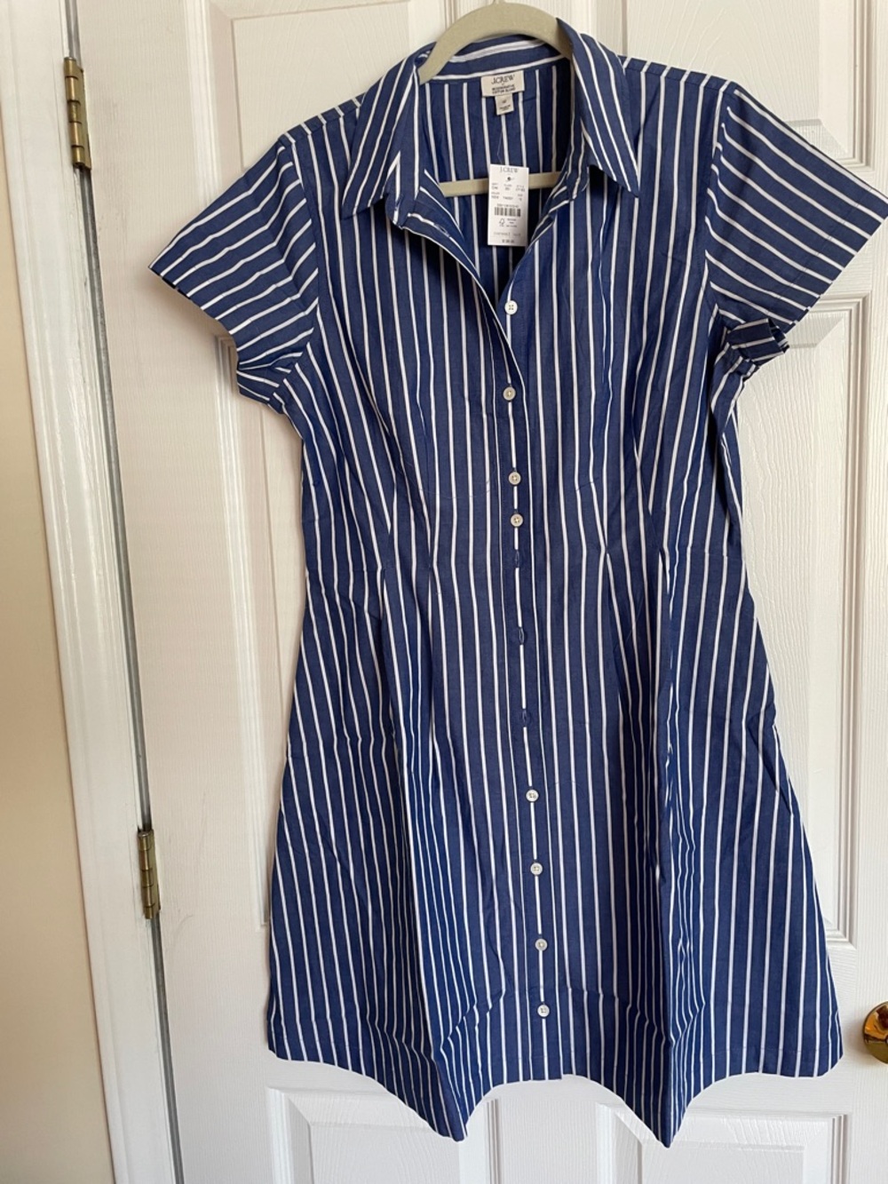 JCrew Factory  Navy and White Vertical Stripe Mini  Shirt Dress size 12